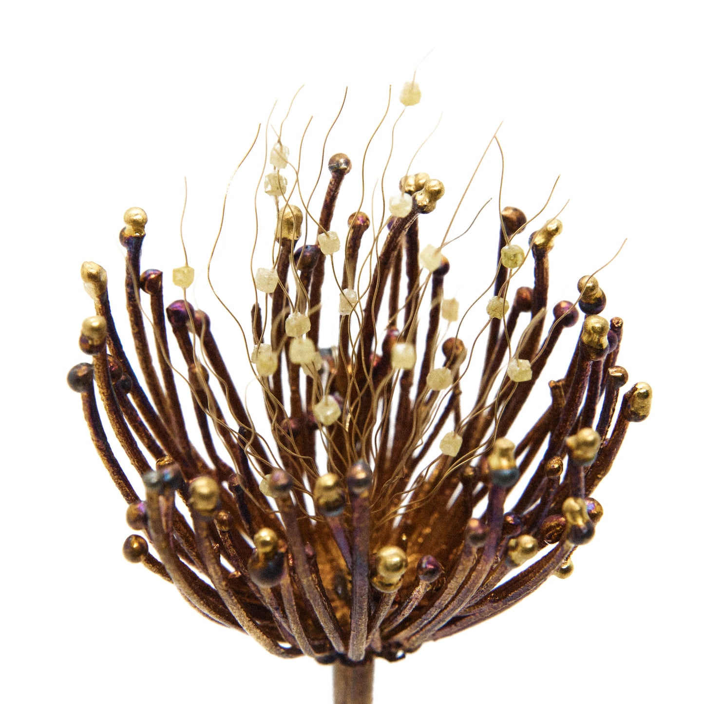 Handmade Daucus Carota Brooch in Gold and Silver with Raw Diamonds - Unique One-of-a-Kind Jewelry Inspired by Chania, Crete's Natural Beauty