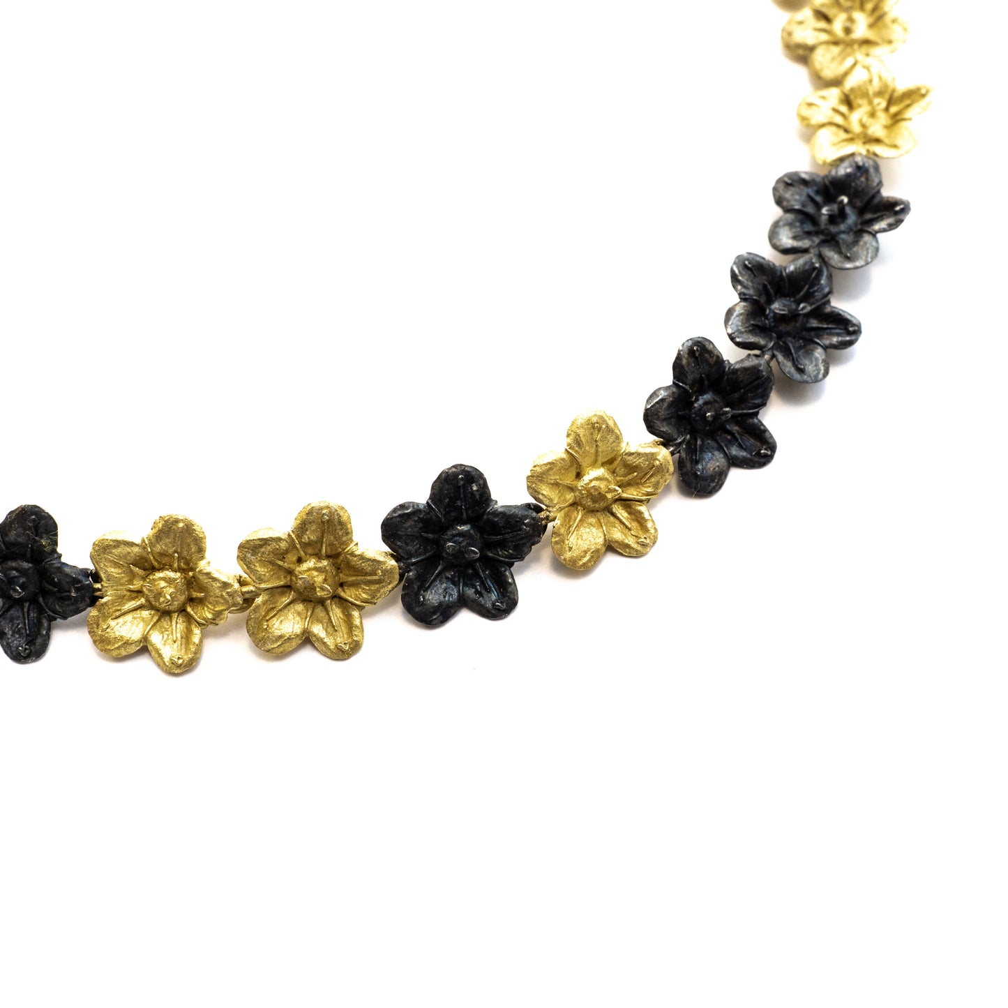 Handmade Sterling Silver and Brass Ecballium Elaterium Flowers Necklace - Unique One-of-a-Kind Gift Crafted in Chania for Nature Lovers