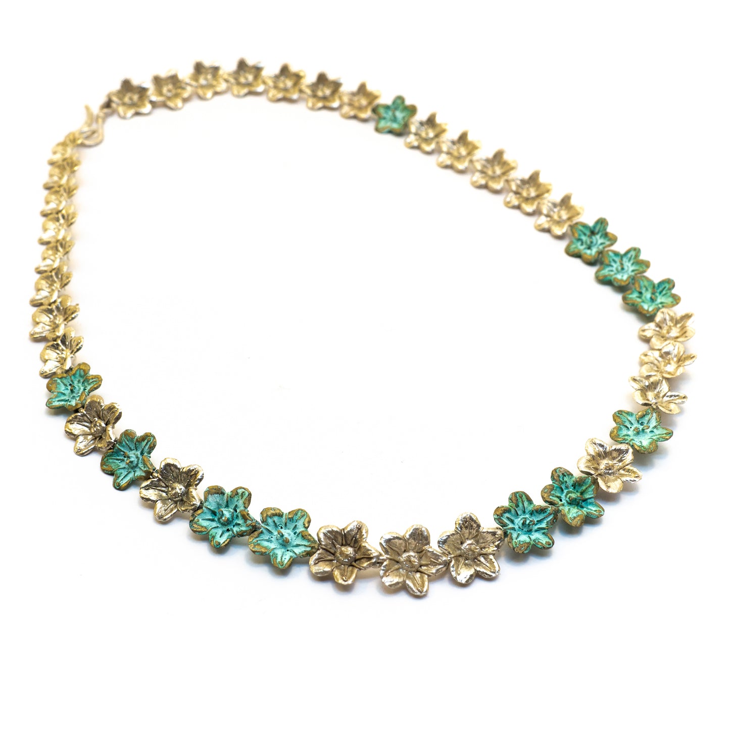 andmade Sterling Silver and Brass Ecballium Elaterium Flowers Necklace - One-of-a-Kind Unique Gift Crafted in Chania