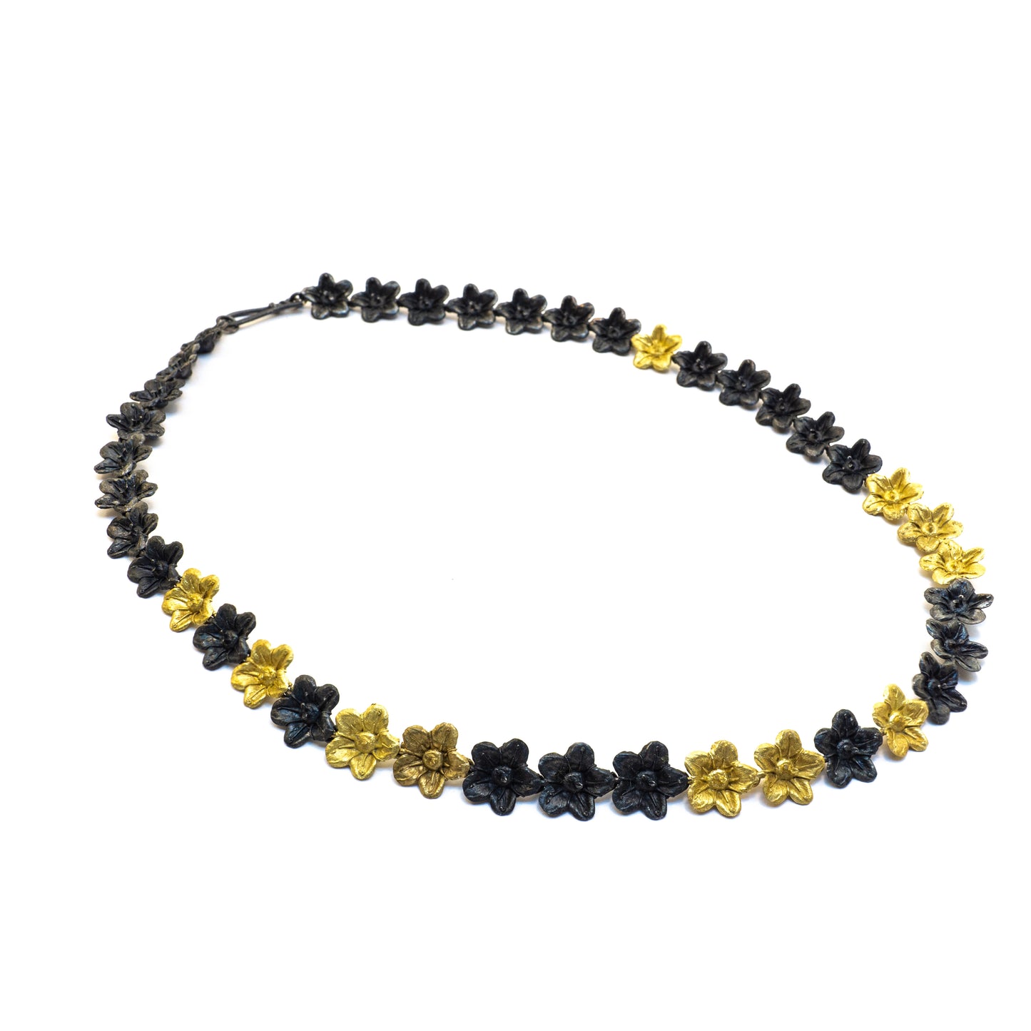 Handmade Sterling Silver and Brass Ecballium Elaterium Flowers Necklace - Unique One-of-a-Kind Gift Crafted in Chania for Nature Lovers
