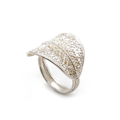 Handmade sterling silver ring with real sage leaf from Greece, showcasing exquisite craftsmanship and natural beauty.