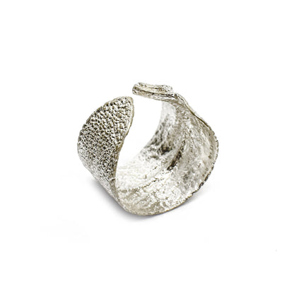 Sterling silver band ring with real sage leaf design, meticulously handcrafted in Greece, showcasing natural beauty and artisanal excellence.